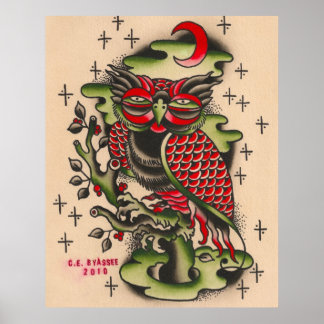 Poster Conception de tatouage d'hibou russe