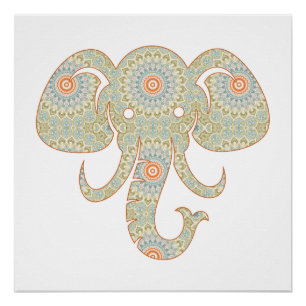 Poster Conception de tête d'éléphant de mandala