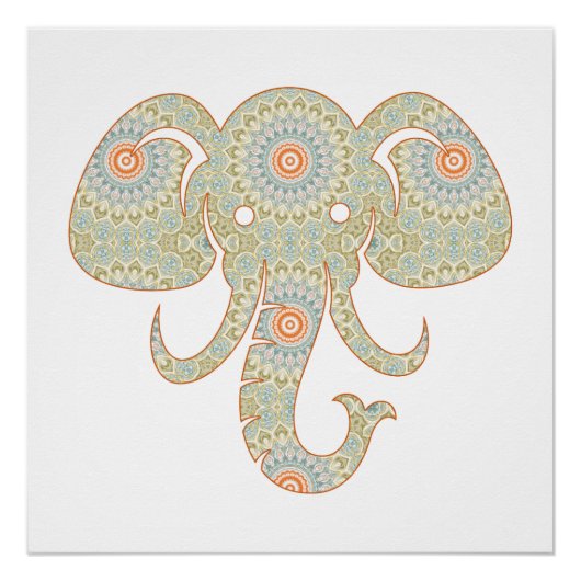 Poster Conception de tête d'éléphant de mandala (Devant)