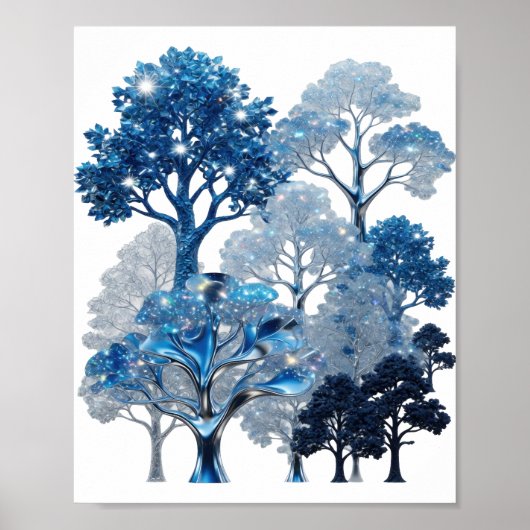 Poster Conception de texte ARBRES DE GLACE BLEUS Argent v (Devant)
