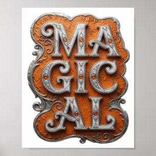 Poster Conception de texte MAGIQUE en argent frappant