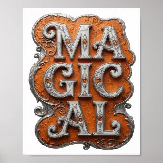 Poster Conception de texte MAGIQUE en argent frappant (Devant)