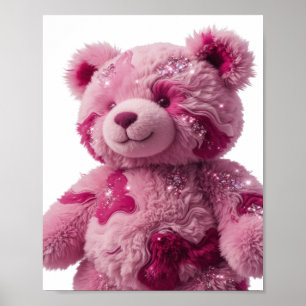 Poster Conception de texte OURS EN PELUCHE ROSE Argent Mo