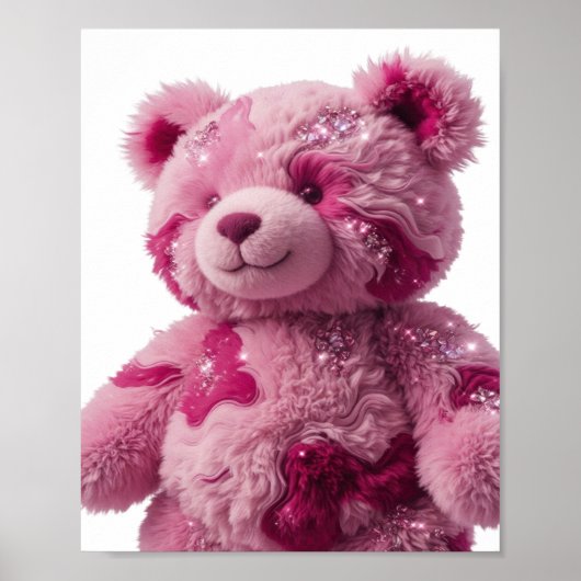 Poster Conception de texte OURS EN PELUCHE ROSE Argent Mo (Devant)