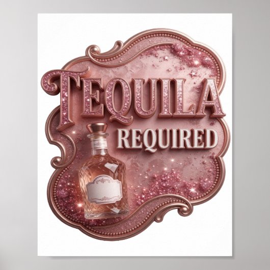 Poster Conception de texte Rose drôle TEQUILA OBLIGATOIRE (Devant)