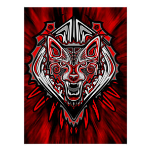 Poster Conception de totem tribal Haida Loup