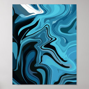 Poster Conception de vague de marbre bleu abstrait