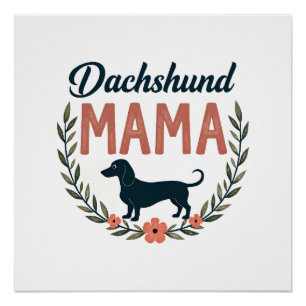 Poster Conception de vecteur de maman teckel vintage flor