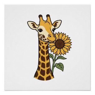 Poster Conception de vecteur de tournesol de girafe vinta