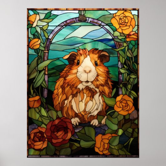 Poster Conception de vitrail avec cochon d'Inde parmi les (Devant)