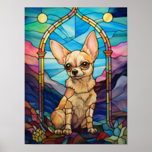 Poster Conception de vitrail de Chihuahua mignon