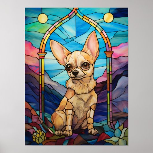 Poster Conception de vitrail de Chihuahua mignon (Devant)