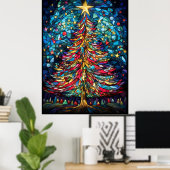 Poster Conception de vitrail de sapin de Noël (Bureau à domicile)