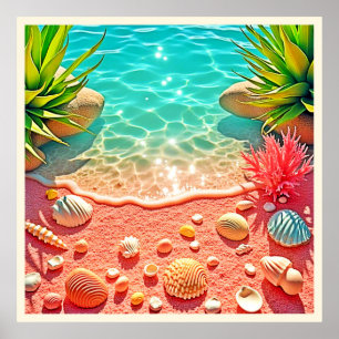 Poster Conception des coquilles de plage baisées au solei