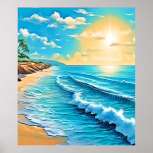 Poster Conception des vagues de plage éclairées