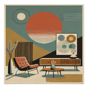 Poster Conception d'intérieur du milieu du siècle Salon S