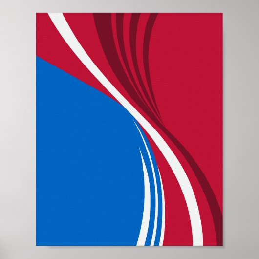 Poster Conception d'onde Abstraite rouge, bleue et blanch (Devant)