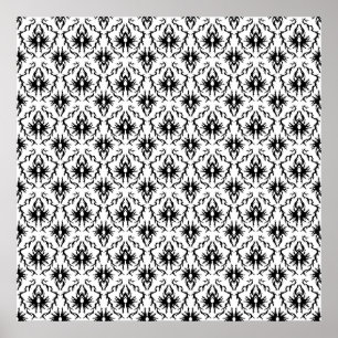 Poster Conception élégante de damassé, noire et blanche.