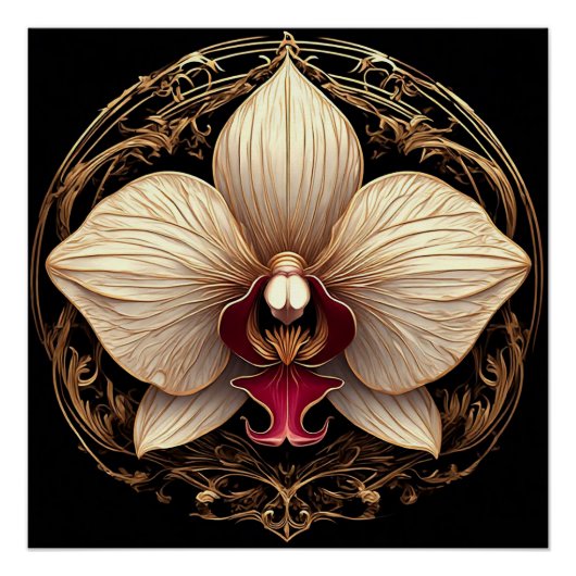 Poster Conception élégante d'orchidée dorée (Devant)
