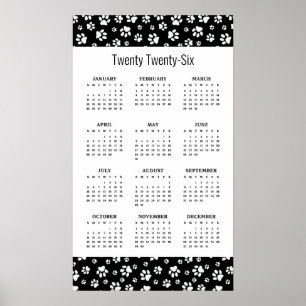 Poster Conception Empreintes de Patte Calendrier 2026 Aff