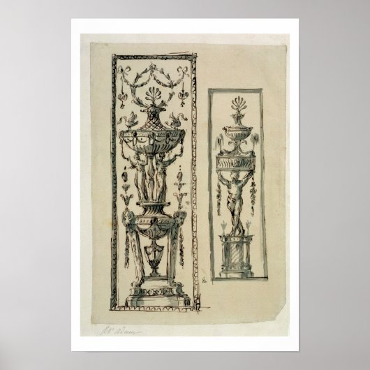 Poster Conception esquissée pour panneaux ornés (stylo et (Devant)