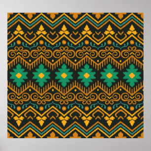Poster Conception Ethnique De Tissu Ikat Brodé