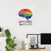 Poster Conception fièrement autistique brodée arc-en-ciel (Bureau à domicile)