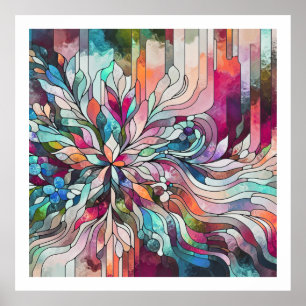 Poster Conception florale abstraite en verre coloré