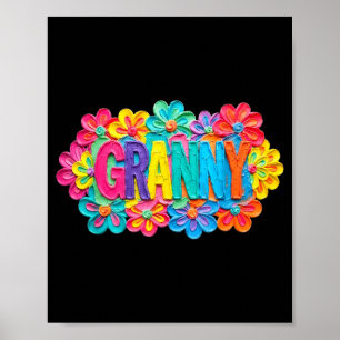 Poster Conception florale colorée de style groovy granny