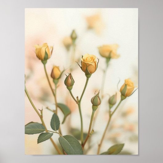 Poster Conception Florale de Boutons de Rose Jaune Doux (Devant)