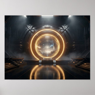 Poster Conception Futuriste Solaire Horizon Noir & Or
