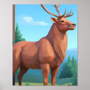 Poster Conception Géométrique Moderne : Renne Low Poly 