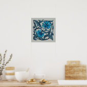 Poster conception graphique d'art de fleur antique bleu v (Cuisine)