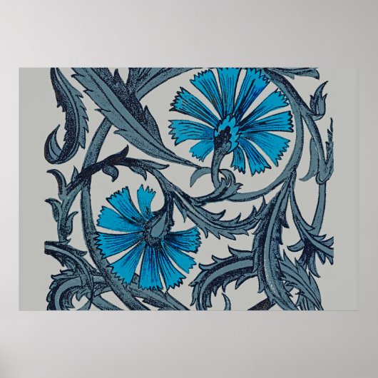 Poster conception graphique d'art de fleur antique bleu v (Devant)