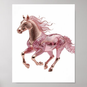 Poster Conception graphique de CHEVAL EN VERRE ROSE Or cl