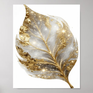 Poster Conception graphique de feuille dorée en or chic
