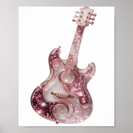Poster Conception GUITARE PINK STRASS Argenté (Devant)