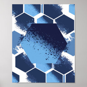Poster Conception hexagonale bleue dynamique