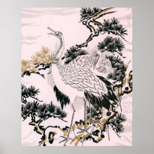Poster Conception japonaise d'oiseau de grue
