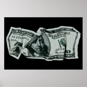 Poster Conception moderne d'un billet de 100 $ froissé