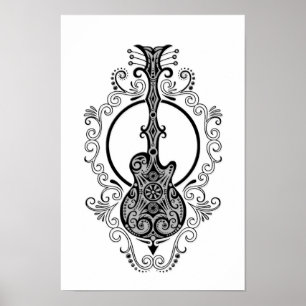 Poster Conception noire complexe de guitare sur le blanc