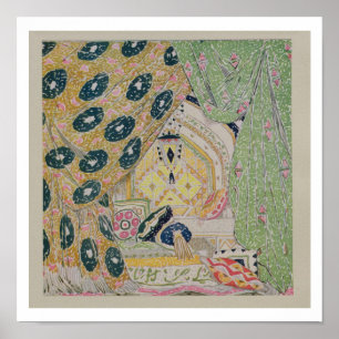 Poster Conception orientale de paysage (litho de couleur)