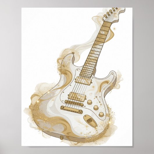 Poster Conception personnalisée de guitare dorée argentée (Devant)
