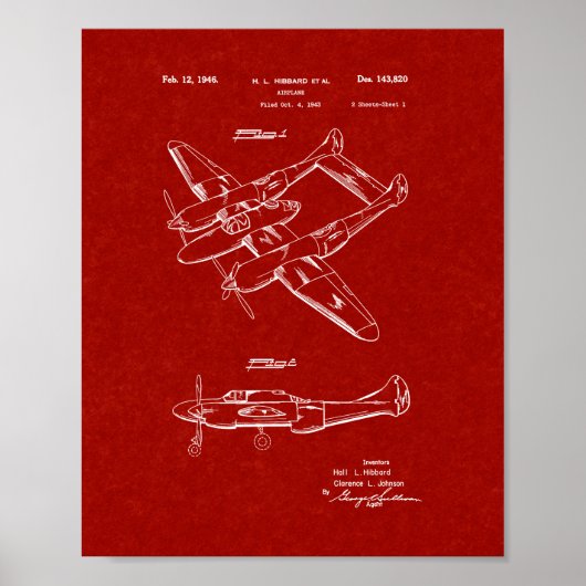 Poster Conception Pour Un Brevet D'Avion - Rouge Bourgogn (Devant)