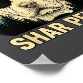 Poster Conception Rétro de Père Shar Pei au Coucher du So (Coin)