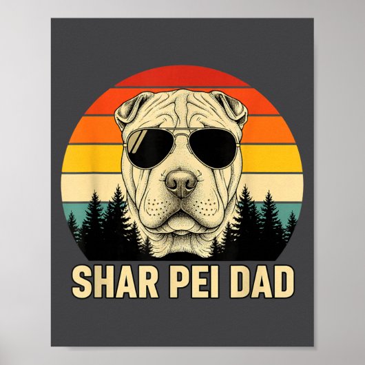 Poster Conception Rétro de Père Shar Pei au Coucher du So (Devant)