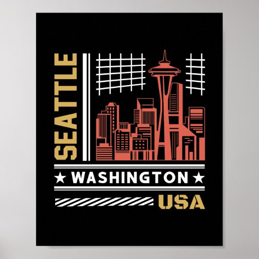 Poster Conception urbaine rétro de la skyline de Seattle (Devant)