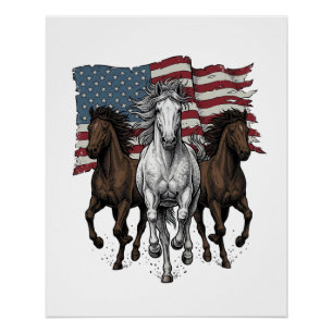 Poster Conception vectorielle de chevaux courant patrioti