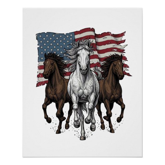 Poster Conception vectorielle de chevaux courant patrioti (Devant)