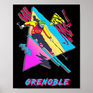 Poster Conception vibrante de ski avec texte Grenoble Ski